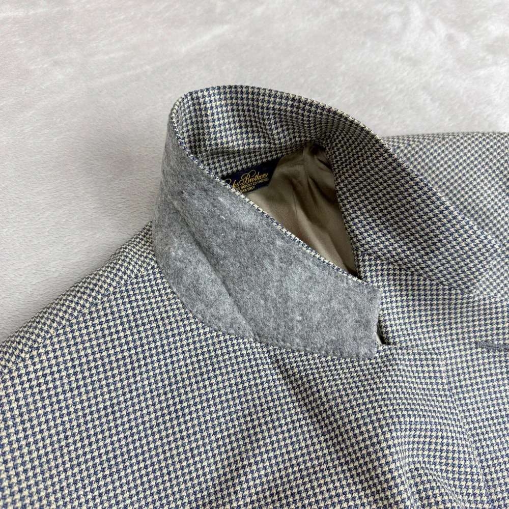VTG Brooks Brothers Blazer Mens 40R Navy Cream Houndstooth Wool USA Union Made